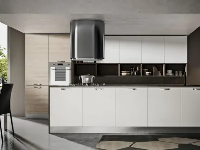 Cucina con isola centrale in roveregesso e melaminico bianco e savana Mela 8 di Home Cucine