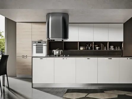 Cucina con isola centrale in roveregesso e melaminico bianco e savana Mela 8 di Home Cucine