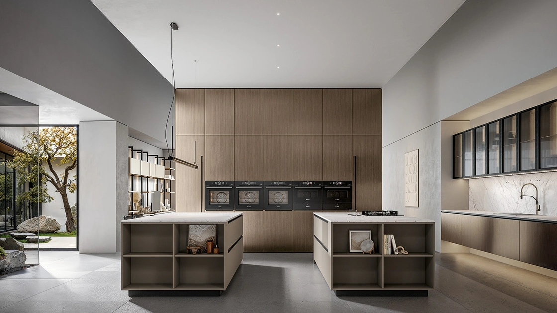Cucina Moderna Nexa con doppia isola in laminato e pet laccato di Home Cucine