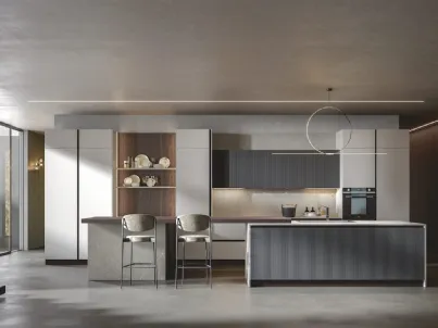 Cucina in cannettato, MDF e PVC grigio scuro Palù 1 di Home Cucine