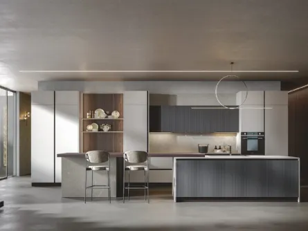 Cucina in cannettato, MDF e PVC grigio scuro Palù 1 di Home Cucine