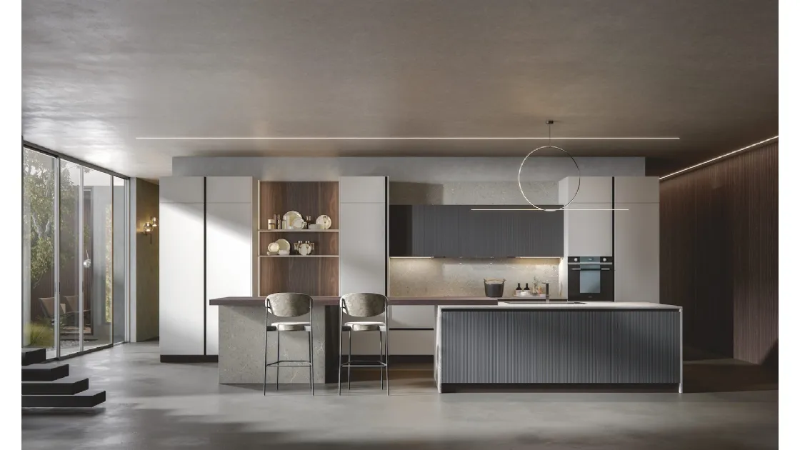 Cucina in cannettato, MDF e PVC grigio scuro Palù 1 di Home Cucine