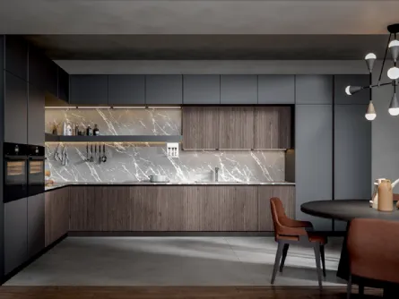 Cucina ad angolo in MDF visone e laccato grigio scuro Palù 2 di Home Cucine