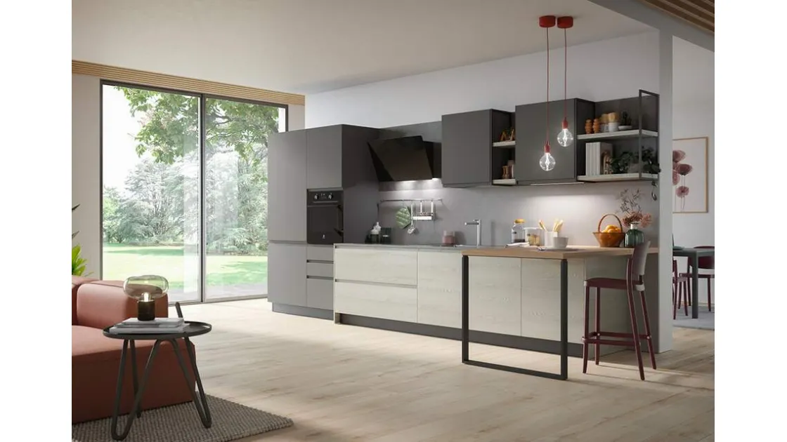 Cucina Moderna in laminato frassino e pet con penisola Fly Composizione 04 di Prima Cucine