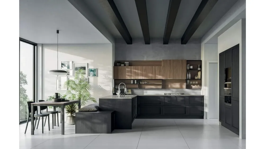 Cucina con penisola Noah Composizione 02 in legno laccato di Prima Cucine