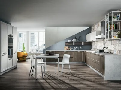 Cucina ad angolo in MDF color polare e pietra e top Mika Quadrica 2 di Home Cucine
