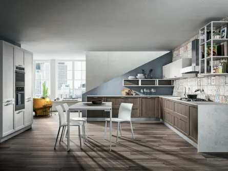 Cucina ad angolo in MDF color polare e pietra e top Mika Quadrica 2 di Home Cucine