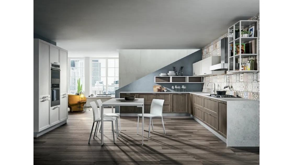 Cucina ad angolo in MDF color polare e pietra e top Mika Quadrica 2 di Home Cucine