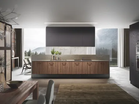 Cucina in legno biondo con ante color lava e finitura marmo Genesi 2 di Home Cucine