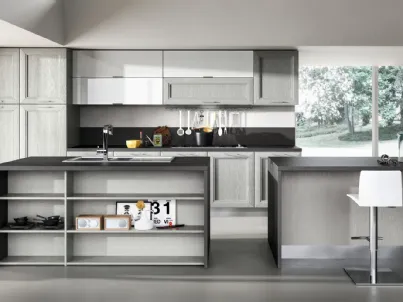 Cucina in frassino color fumo e in vetro calce Metropoli 05 di Home Cucine