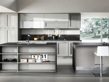 Cucina in frassino color fumo e in vetro calce Metropoli 05 di Home Cucine