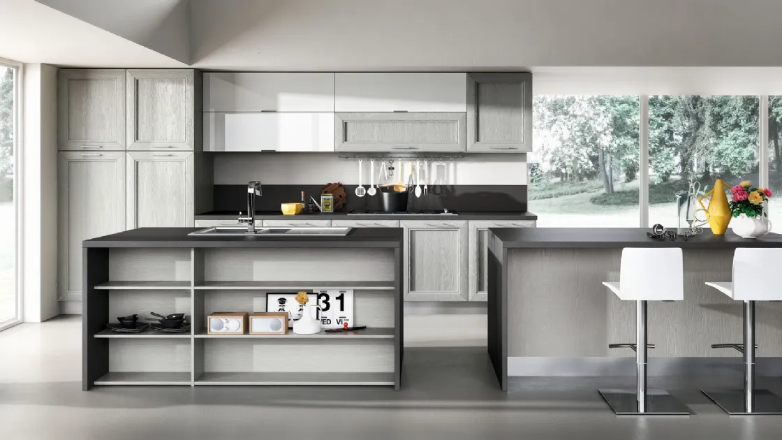 Cucina in frassino color fumo e in vetro calce Metropoli 05 di Home Cucine